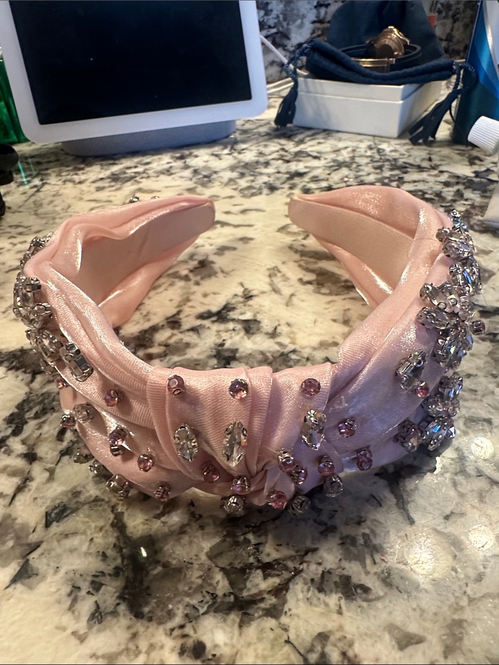 Pink Satin Crystal Knotted Headband